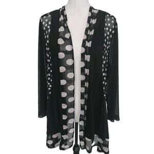 Vtg 90s Anis A Art To Wear Polka Dot Mesh Duster Open Cardigan Black White Sz L